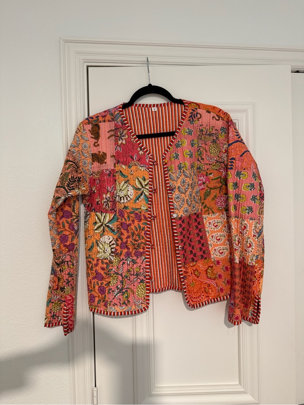 Boho Patchwork Floral Jacket - Pink & Orange